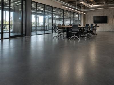Coated floor in a meeting room off the plant floor in Nova Scotia