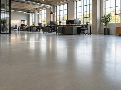 Polished concrete floor through an open plan office beside a Halifax warehouse