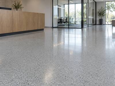 Polished concrete in the reception area of a Halifax industrial facility
