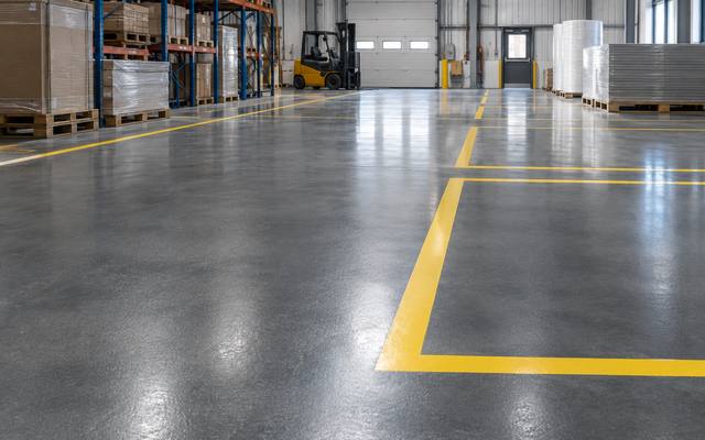 Forklift traffic lane where concrete joint repair keeps the slab edges intact in Nova Scotia